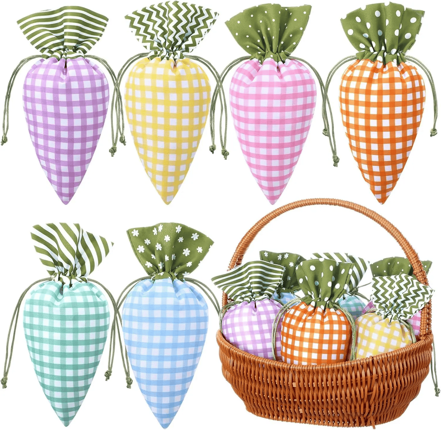8/12/24Pcs Easter Carrot Drawstring Bags, Candy Gift Bags for Party & Egg Hunt