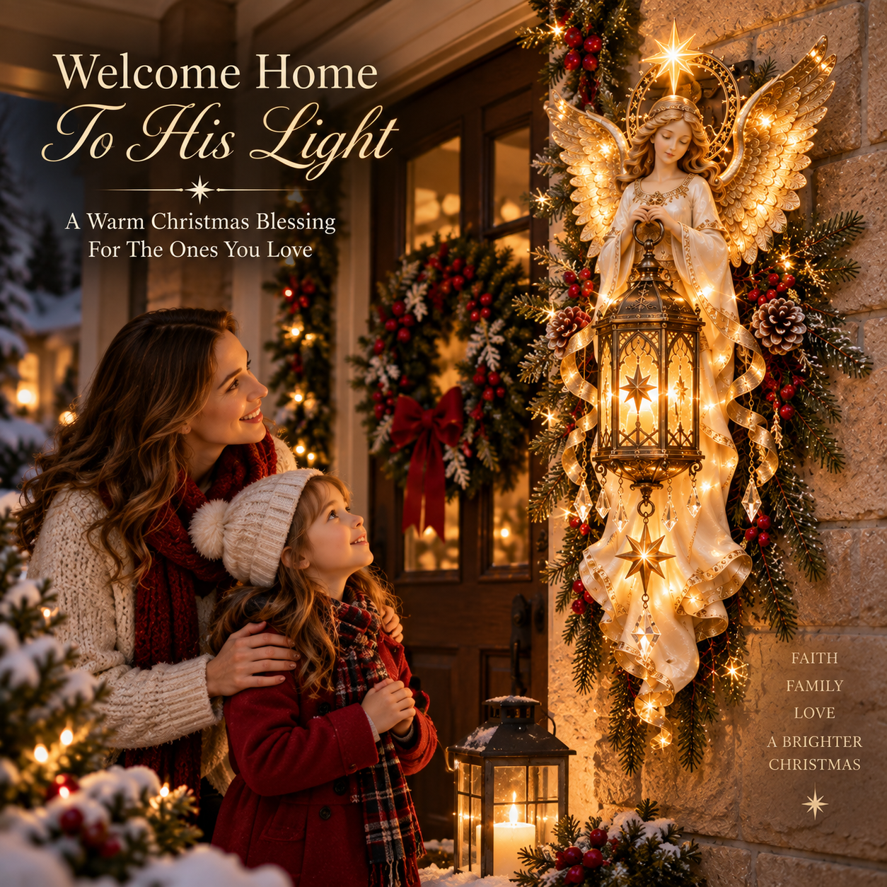 Family enjoying Angel Blessing Christmas Light