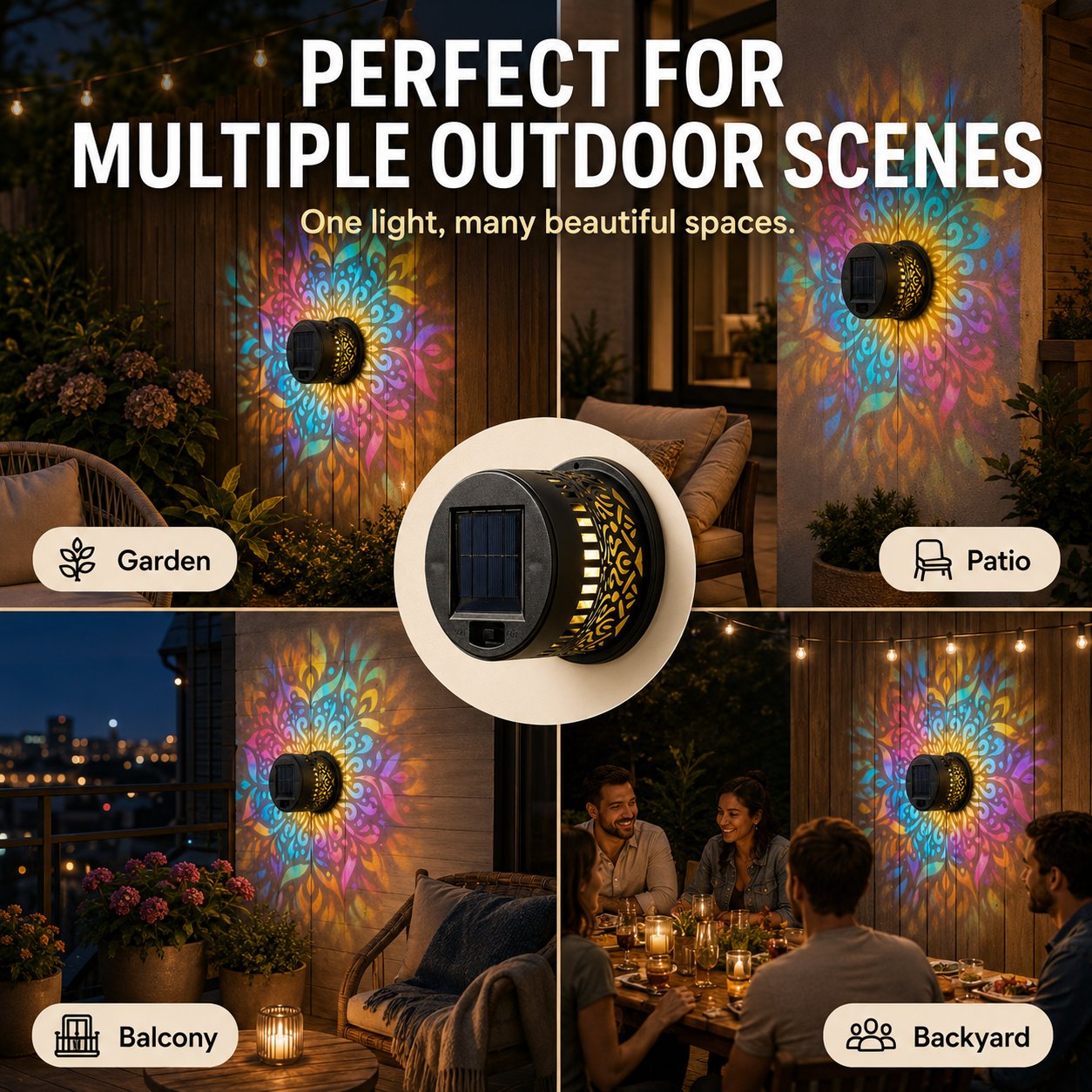🌙Hot Sale Promotion 49% OFF🔥Solar Mandala Wall Light Outdoor Garden Fence Projector Lamp Patio Ambient Decor