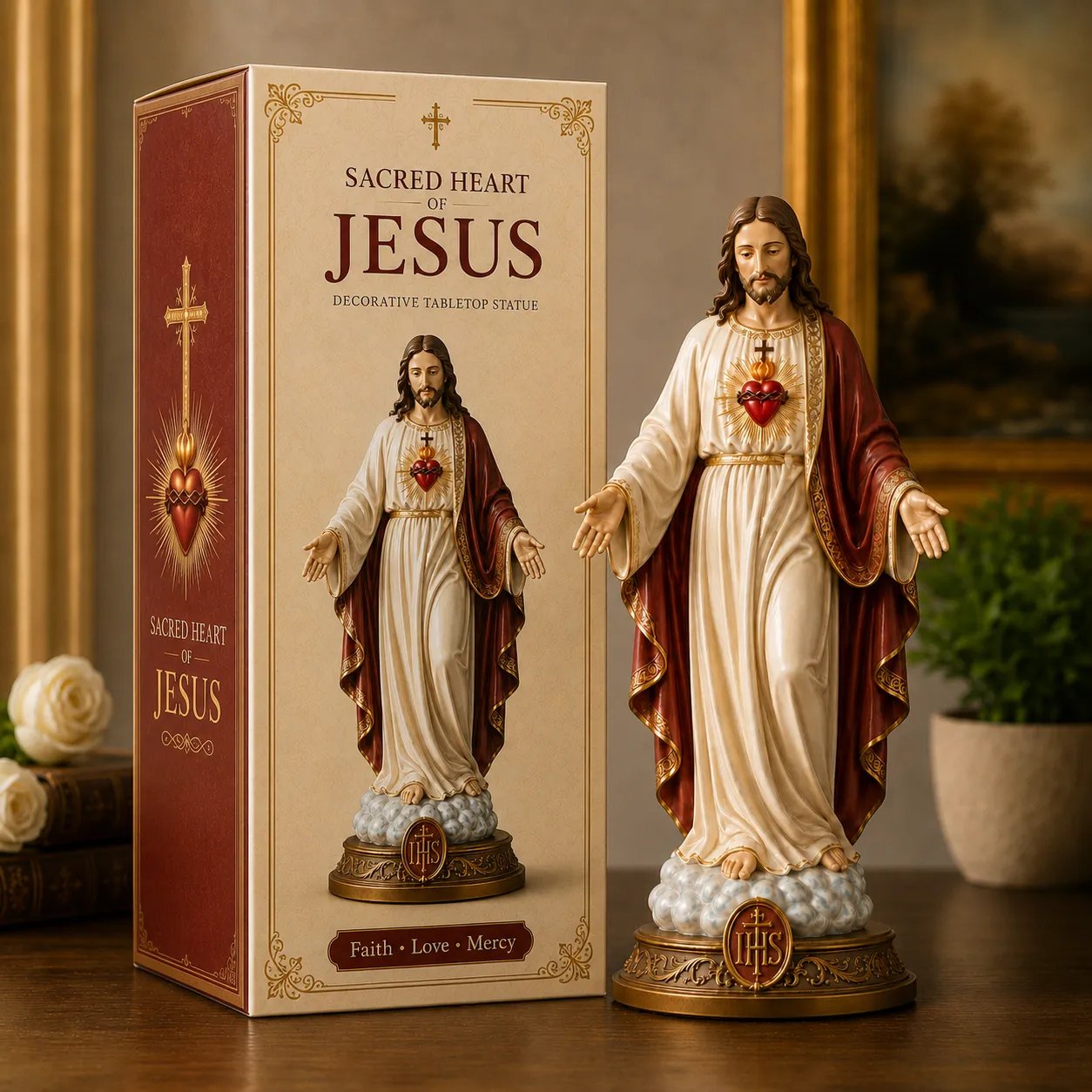 ✝️Sacred Heart & Blessed Mother Religious Statue Set – Elegant Christian Home Décor
