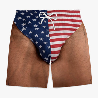 Custom Funny Patriotic Men Swim Trunks - Personalized Summer Vacation And Travel Gifts For Men - Freedom And Chill