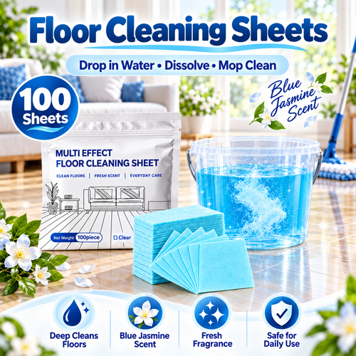100 PCS 🧼 Dissolvable Floor Cleaning Sheets – Just Add Water & Mop🍀