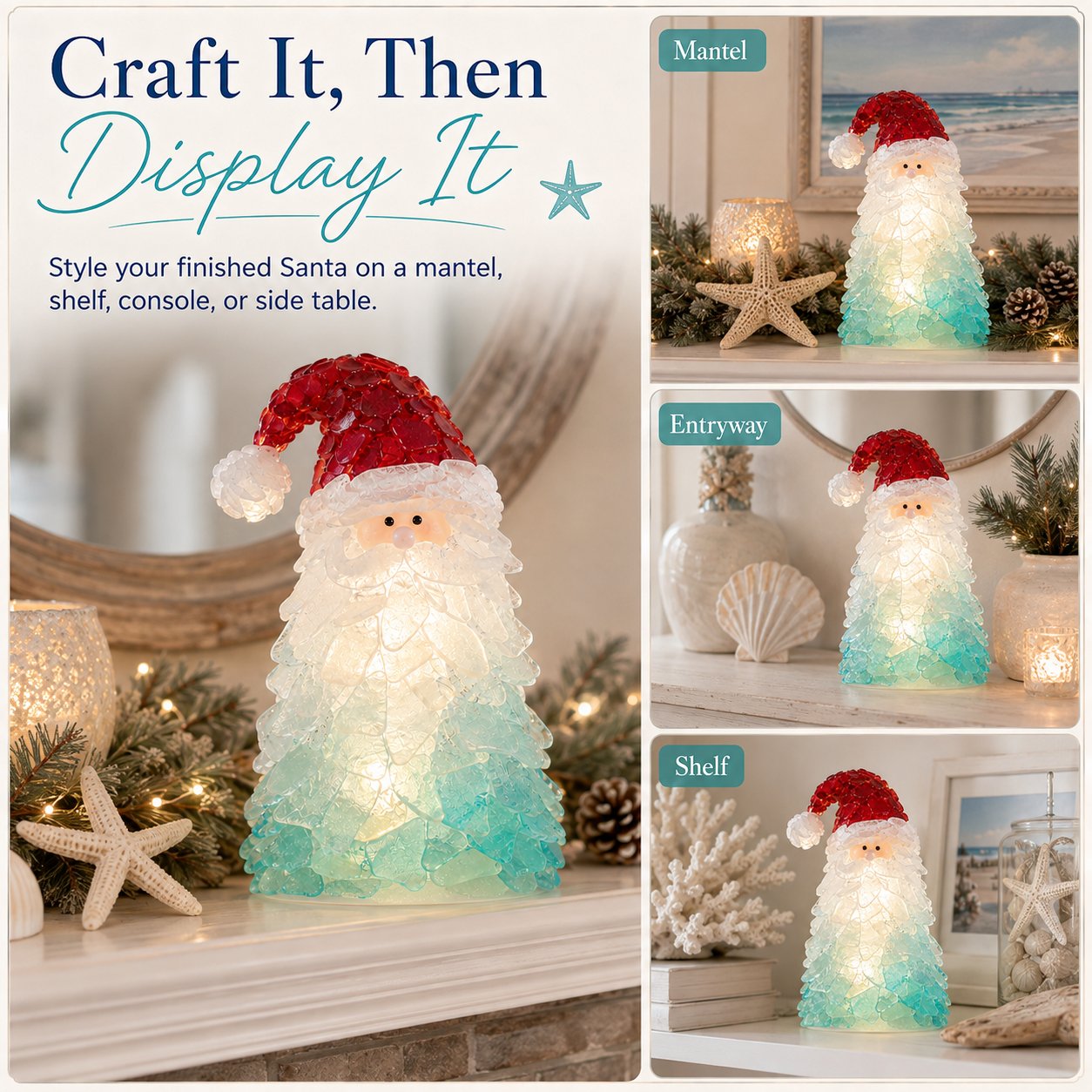 ⏳ Last Day 49% OFF – 🎅 Beginner-Friendly DIY Lighted Sea Glass Santa Christmas Decor Kit | Complete Kit with Sea Glass Pieces, Warm Fairy Lights & Step-by-Step Guide Included 💕