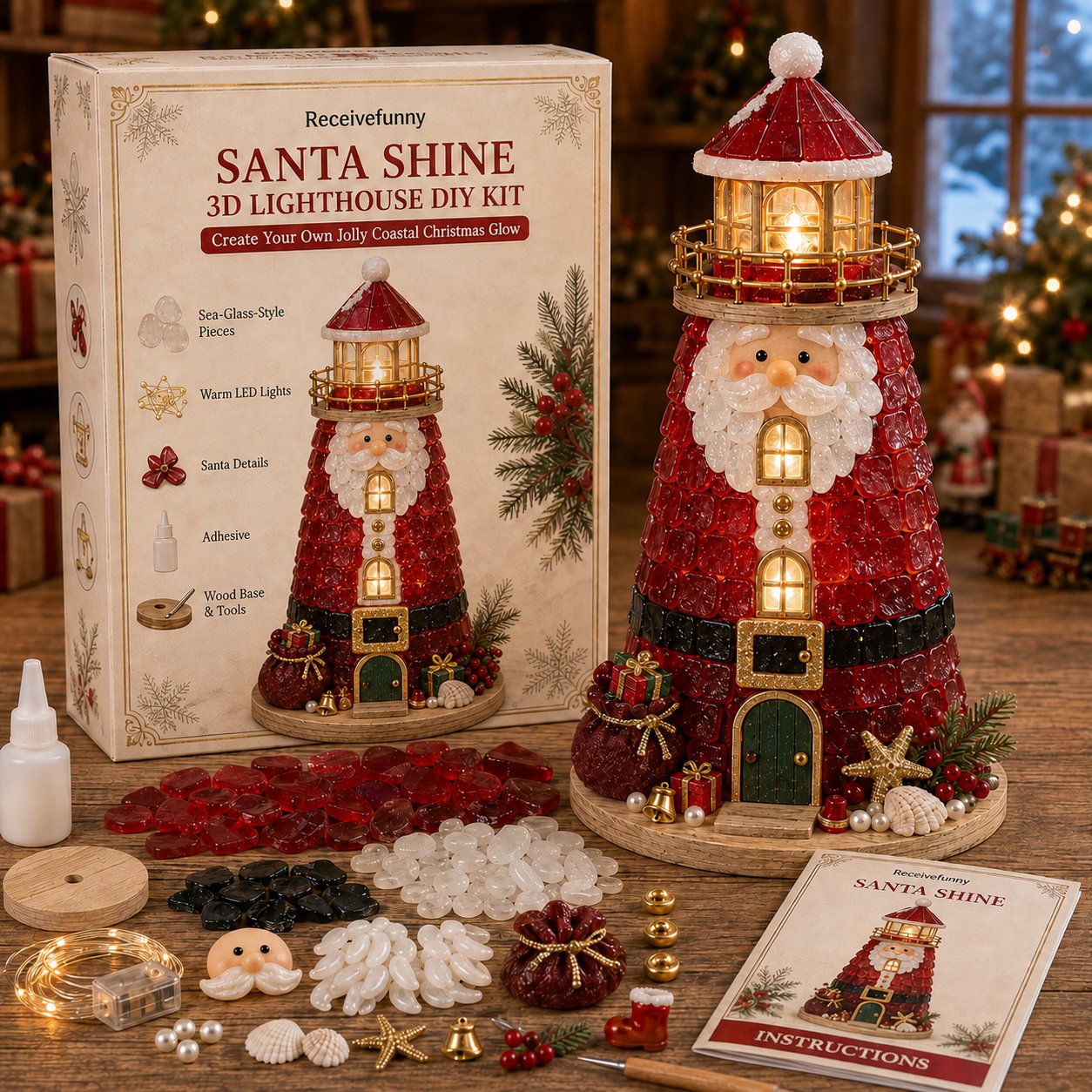 🔥 LAST DAY 49% OFF –🎄 DIY Lighted Christmas Sea Glass-Style Lighthouse Kit ✨