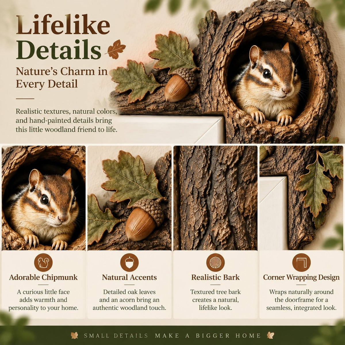 ⏰LAST DAY 50% OFF 🐿️ 3D Chipmunk Tree Hollow Door Topper | Woodland Animal Doorway Decor For Cozy Nature Homes