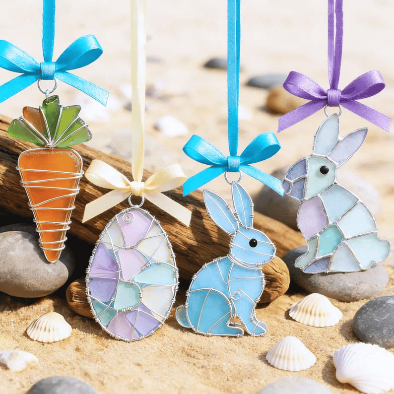 🐣🌊Easter Wire Wrapped Sea Glass Ornaments ✨Shaped by Nature & Crafted by Hand💝