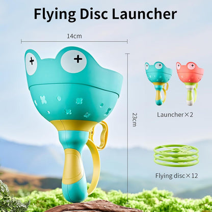 Flying Disc Launcher Toy (2 Packs), Manual Capture Catching Disk Game, Outdoor Toys for Kids Ages 4-8