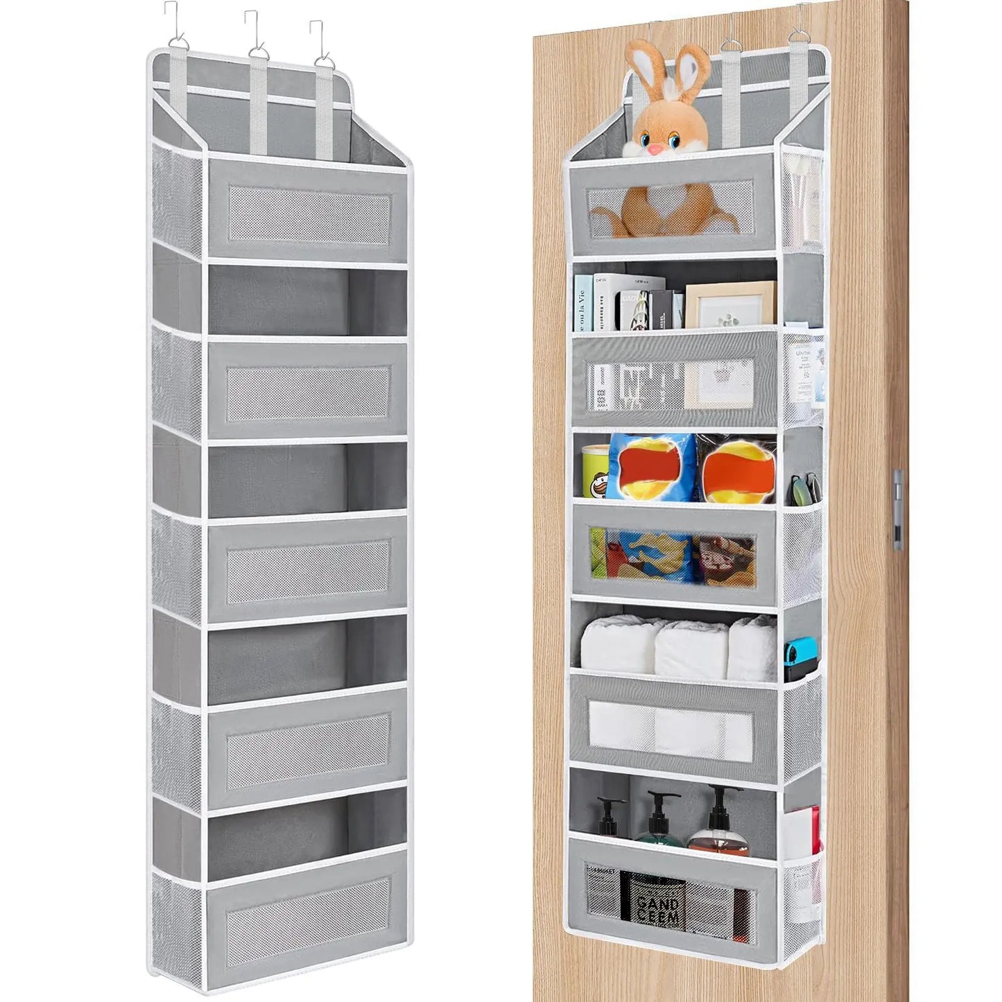 Over The Door Organizer Storage 6 Tier Hanging Organizer with 6 Large Pockets Clear Mesh Side Pockets Anti Tilt Design 44 lb
