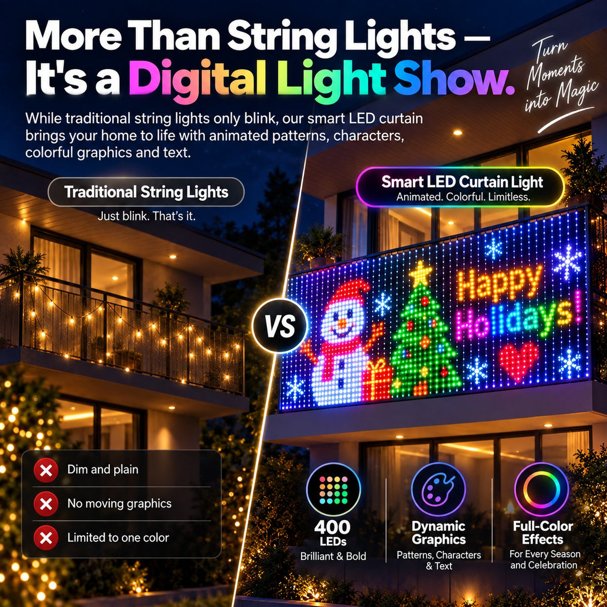 ✨ Turn Your Balcony Into A Giant LED Light Show! 🎄 Smart 400 LEDs Animated Mesh Screen 🎆📱