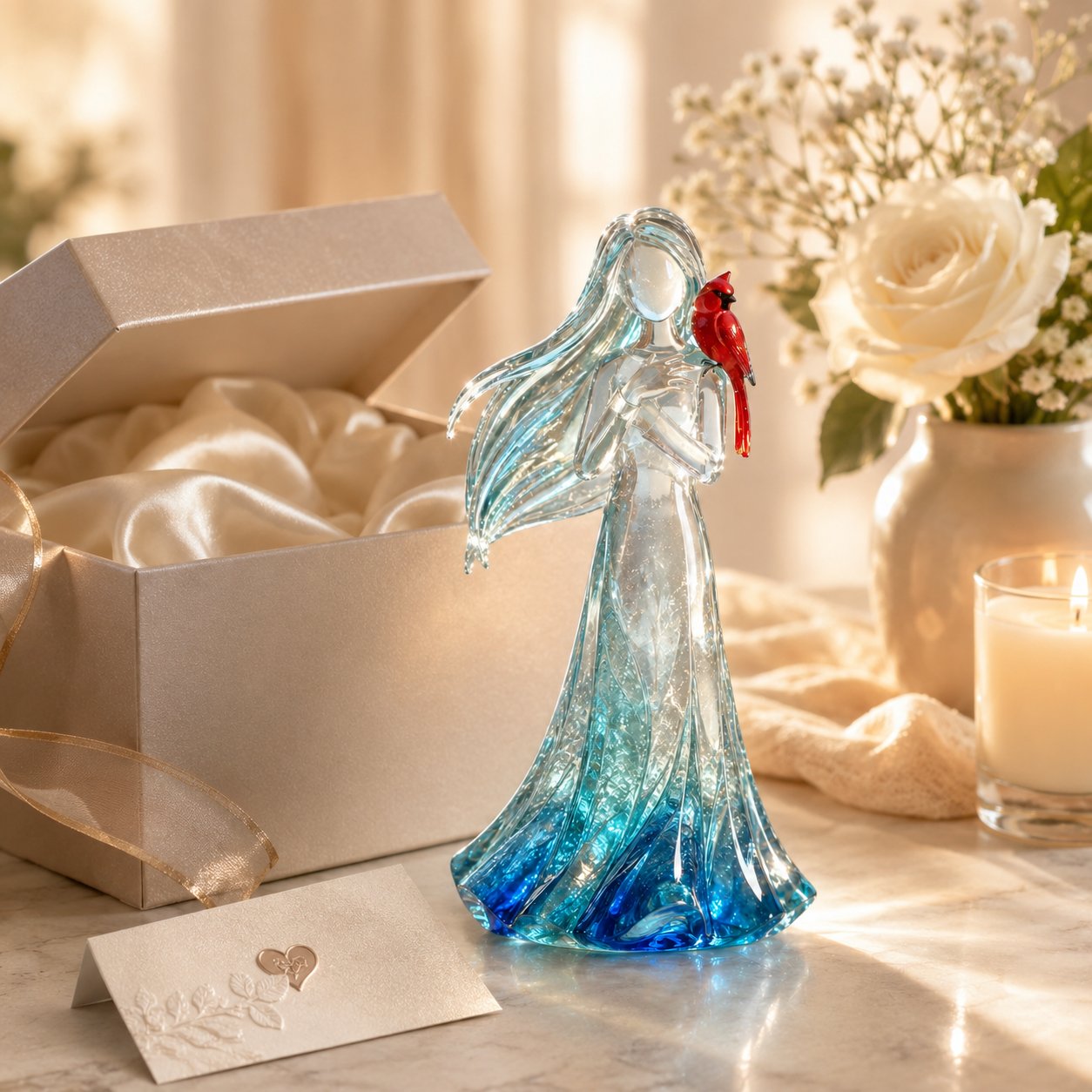 🐦 Cardinal Memorial Woman Figurine – ❤️ Crystal-Inspired Remembrance Gift for Loved Ones