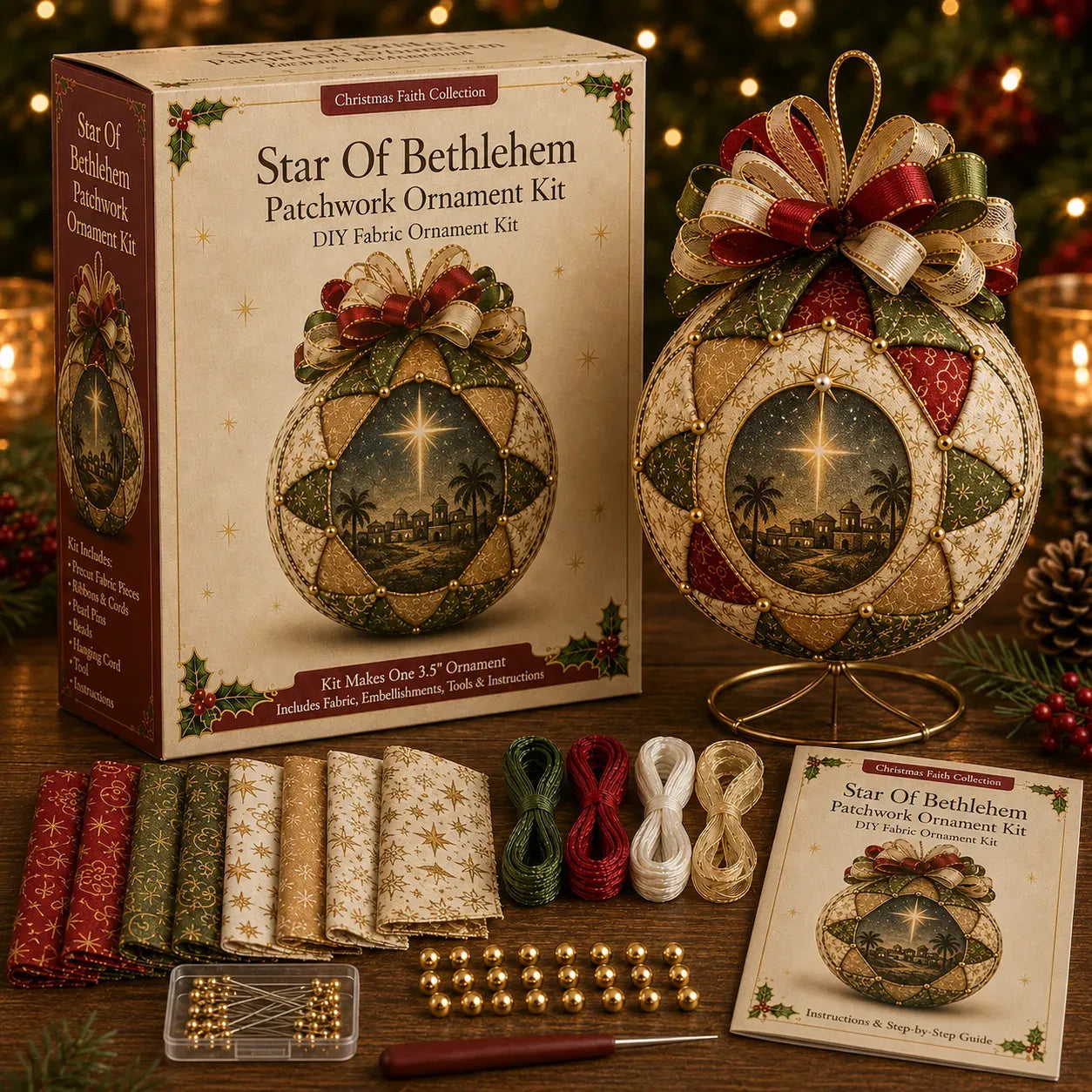 ⏳ Last Day 49% OFF – ✝️ Beginner-Friendly DIY Christmas Nativity Patchwork Ornament Kit Collection | Complete Kit with Coordinated Fabrics, Ornament Form, Decorative Accents & Step-by-Step Guide Included 💕