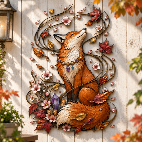 Enchanted Autumn Fox Metal Wall Decor