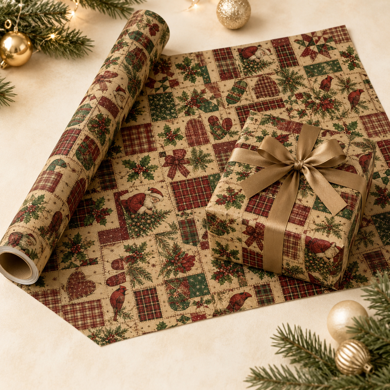 🎄Vintage Christmas gift wrapping Kraft paper, 43cm x 5 m Recyclable Kraft
