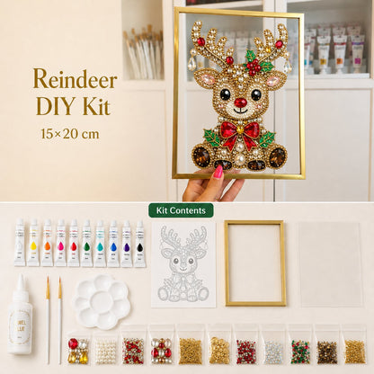 🔥 LAST DAY 49% OFF – 🎄 DIY Jeweled Christmas Tree Art Kit | Colorful Gems, Pearls, Paints & Gold-Tone Floating Display Frame 💎✨