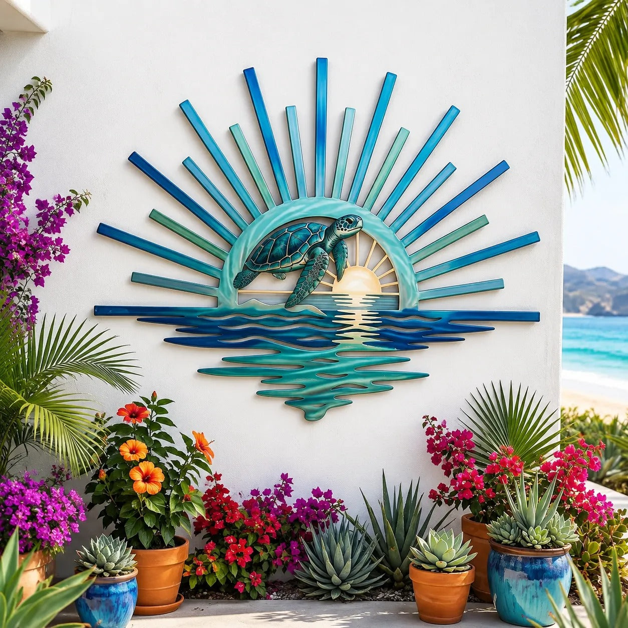 ⏳ Last Day 49% OFF – 🌊 Coastal Sunrise Metal Wall Art | Mermaid, Lighthouse & Sea Turtle Ocean Décor for Patio, Porch & Beach House 🐚