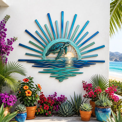 ⏳ Last Day 49% OFF – 🌊 Coastal Sunrise Metal Wall Art | Mermaid, Lighthouse & Sea Turtle Ocean Décor for Patio, Porch & Beach House 🐚