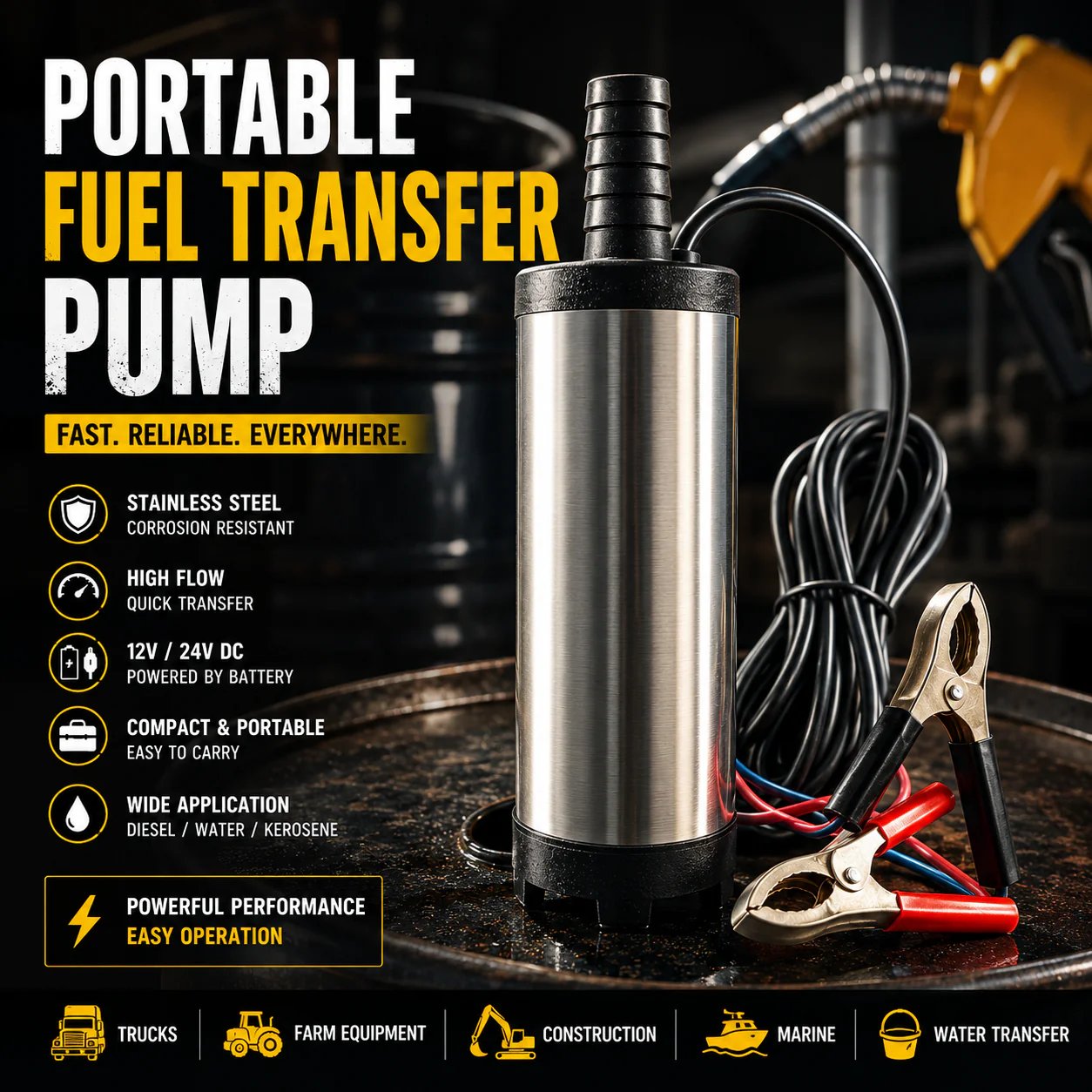 🔥Father's Day Sale 49% OFF🚜 DC 12V Portable Submersible Fuel Transfer Pump