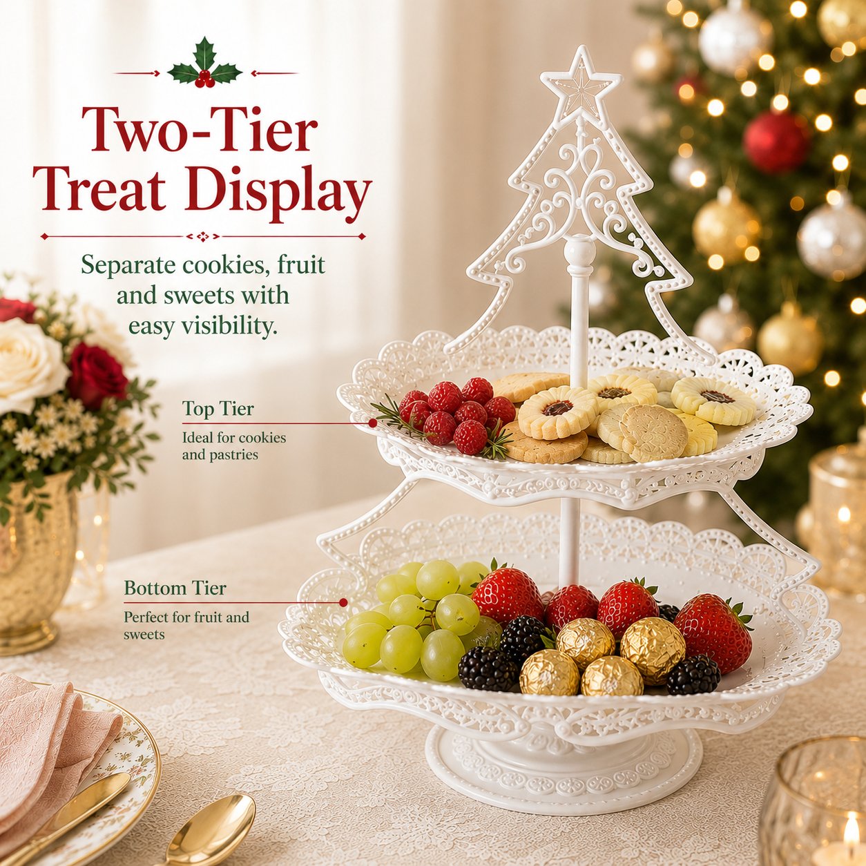 Christmas Tree Two-Tier Serving Stand