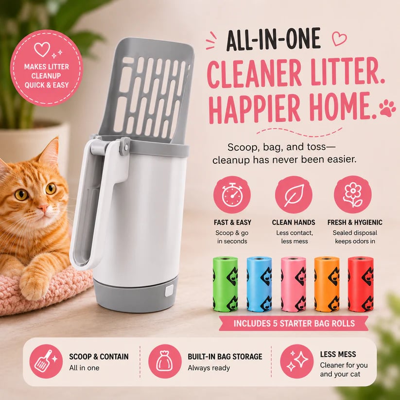 All-In-One Portable Cat Litter Scoop with Built-In Waste Bag Storage 🐱💩