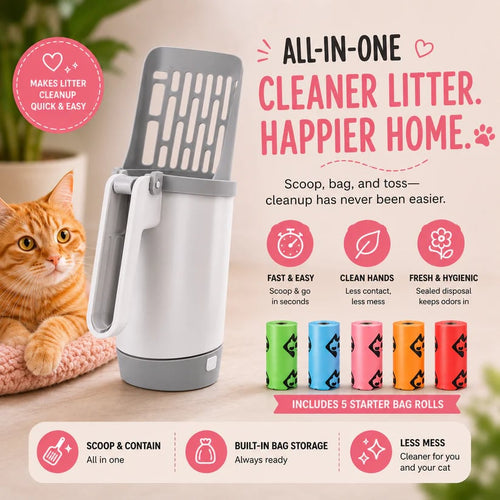 All-In-One Portable Cat Litter Scoop with Built-In Waste Bag Storage 🐱💩
