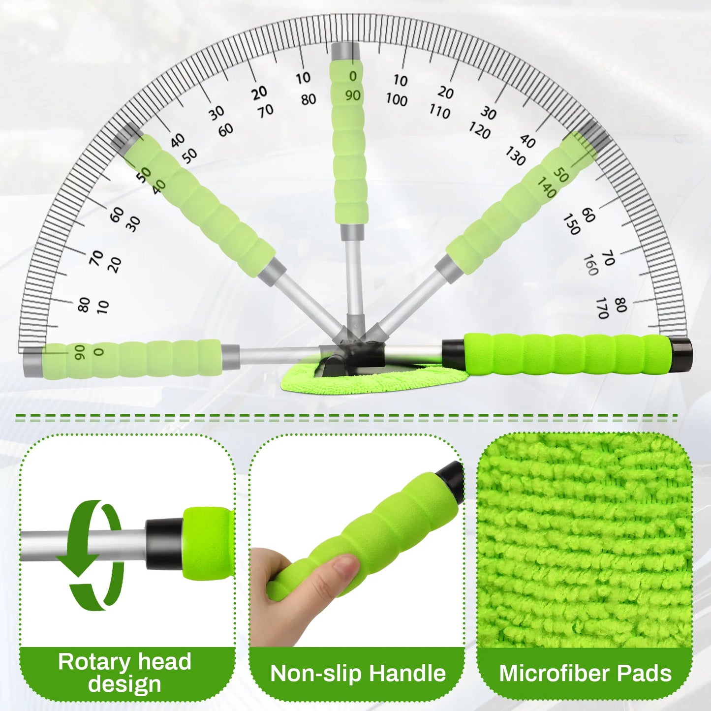 🔥50% OFF Today | Windshield Cleaning Tool with Extendable Handle & 4 Reusable Microfiber Pads