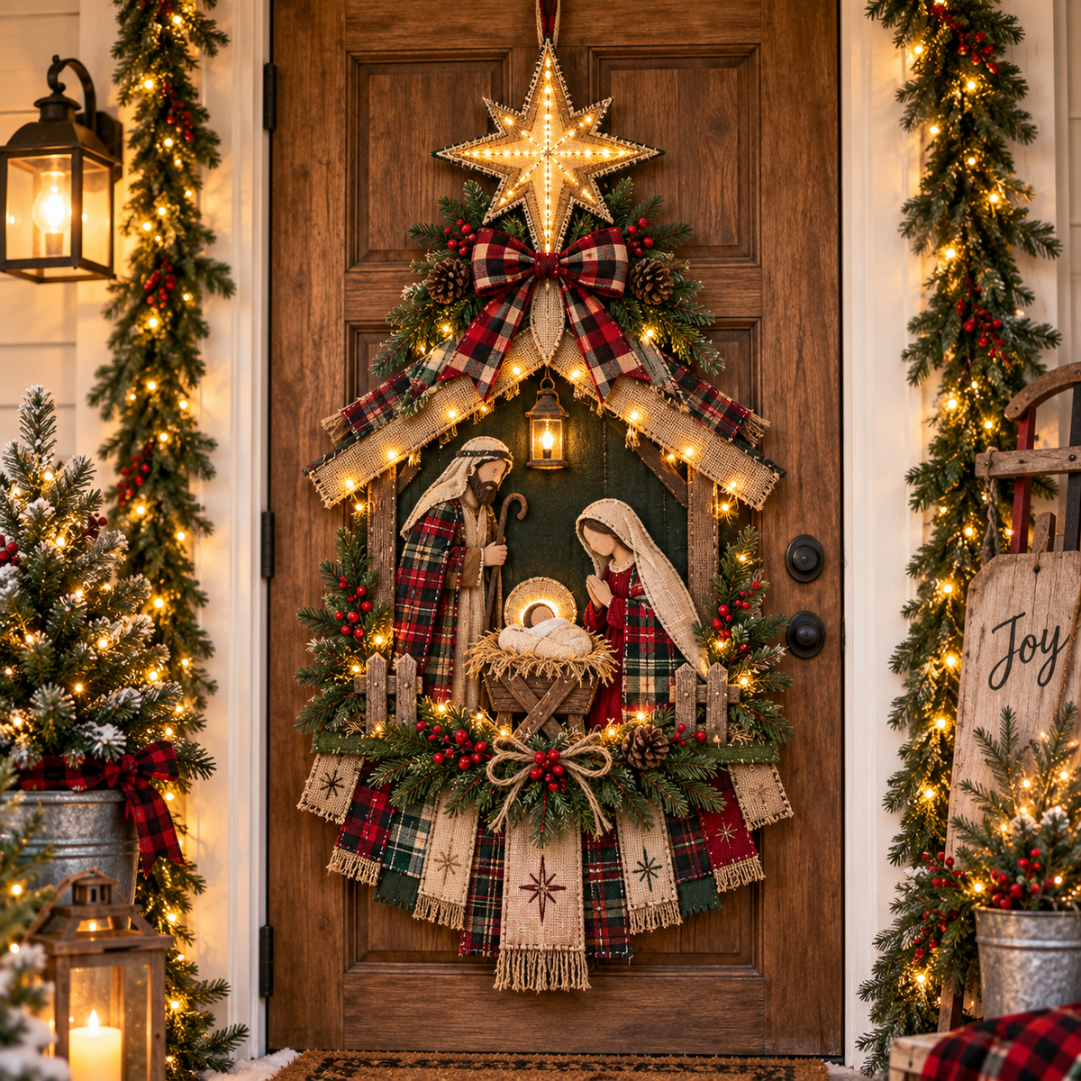 ⏳ Last Day 50% OFF – DIY Lighted Christmas Nativity Scene Door Hanging Kit 🎄