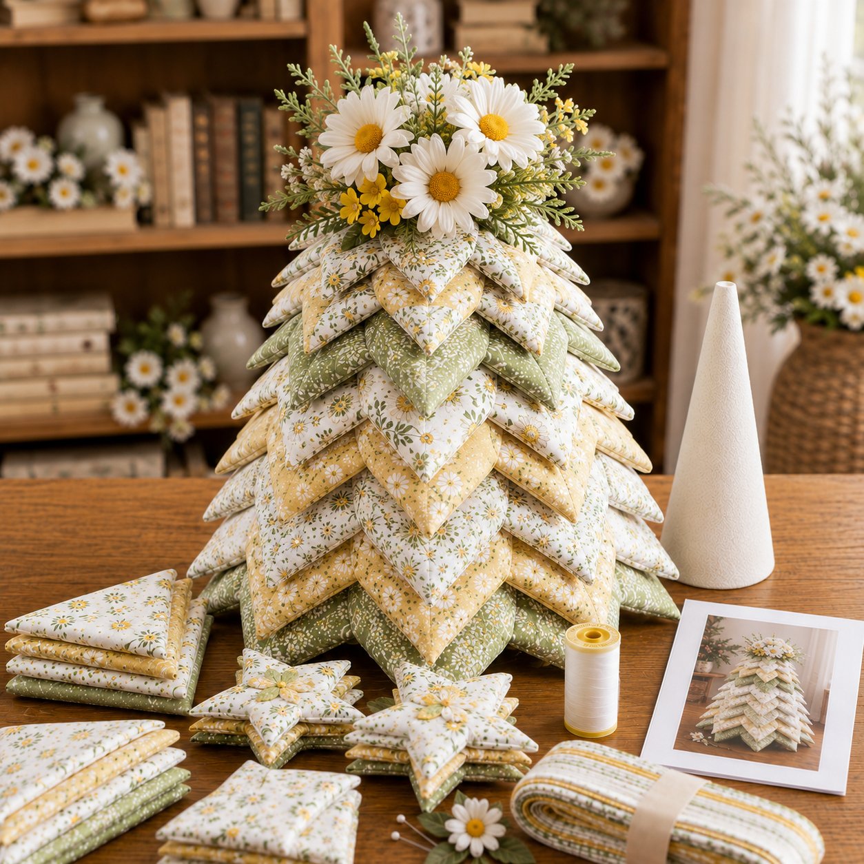 🍂 Beginner-Friendly DIY Fabric Patchwork Fall Tree Kit | Coordinated Autumn Fabrics, Cone Base, Securing Pins & Floral Topper Included 🌼✨