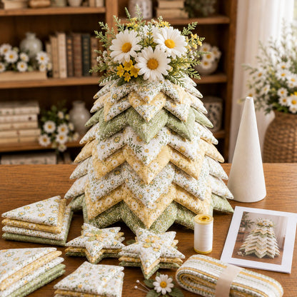 🍂 Beginner-Friendly DIY Fabric Patchwork Fall Tree Kit | Coordinated Autumn Fabrics, Cone Base, Securing Pins & Floral Topper Included 🌼✨