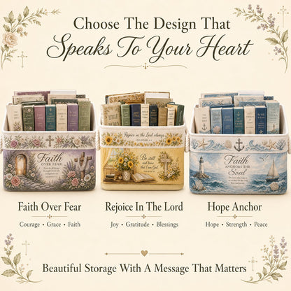 🔥 LAST DAY 49% OFF – ✝️ Christian Faith Inspirational Storage Basket | Spacious Foldable Fabric Organizer with Rope Handles & 3 Scripture Designs 🌿✨