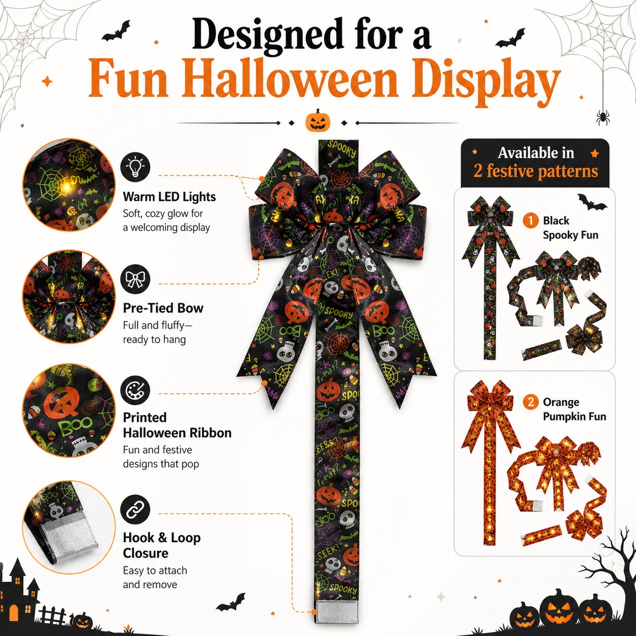 🎃 LED Light-Up Halloween Cabinet Door Bow — Turn Any Door Into a Spooky Statement! 👻✨