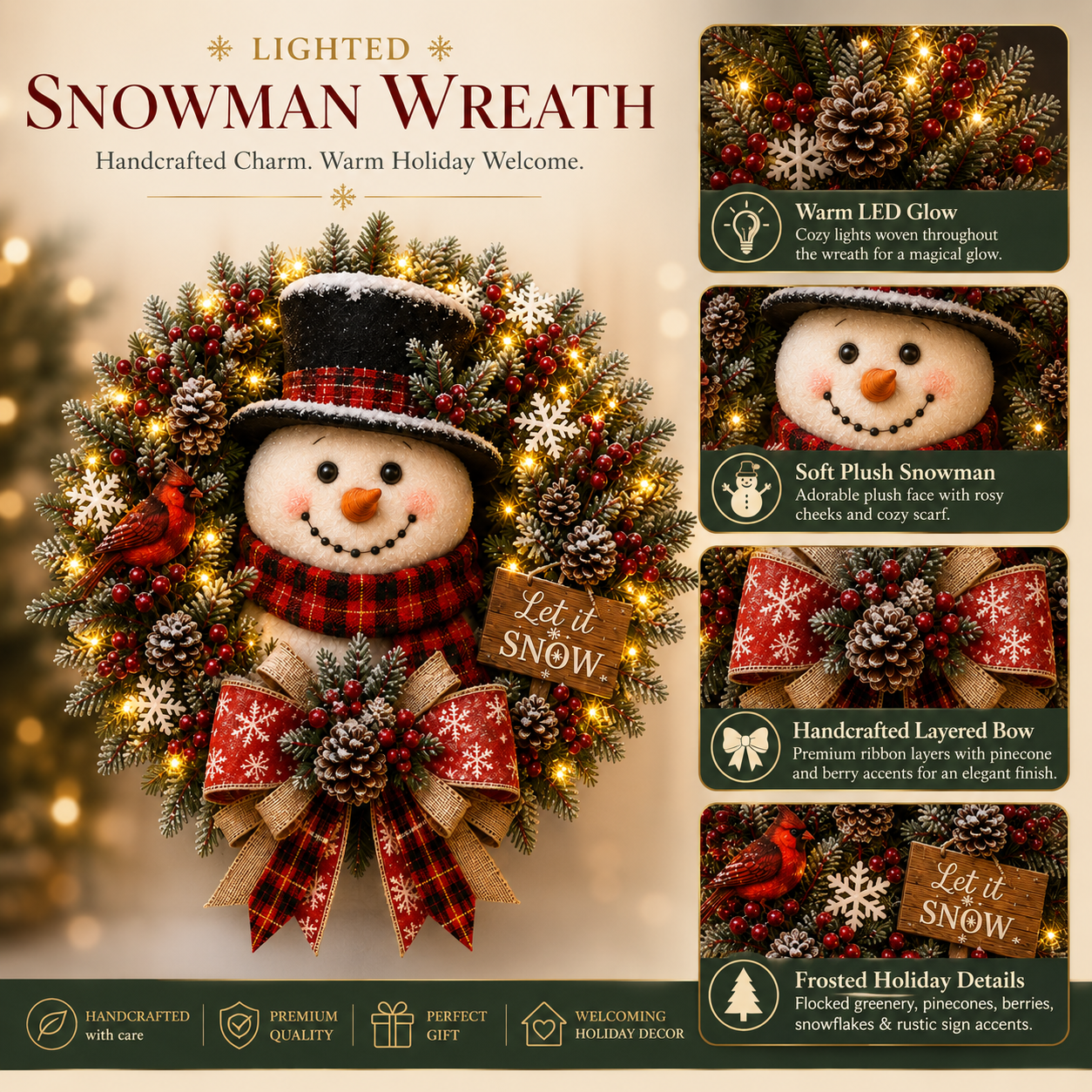✨✨Hot Sale 40% OFF⛄ Snowman Lighted Christmas Wreath™ – Festive Holiday Door Decor
