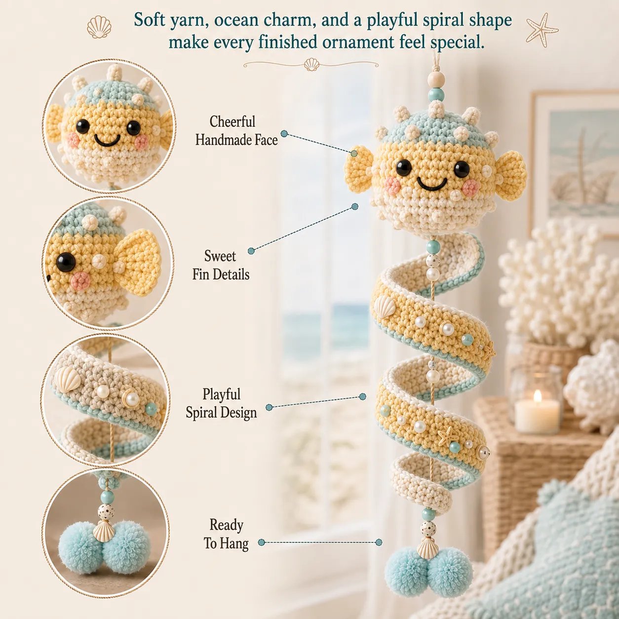⏳ Last Day 49% OFF – 🌊 Beginner-Friendly Ocean Animal Spiral Crochet Hanging Ornament Kit | Complete Kit with All Tools & Step-by-Step Guide Included 💕