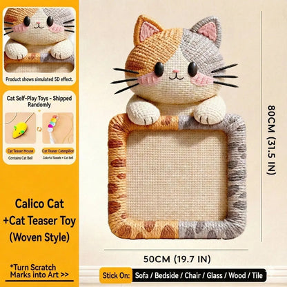🐱SmartWell Cute Cat Scratcher Mat - 🛋️Kawaii Self-Adhesive Felt Wall Protector for Indoor Cats, Furniture & Door Protection