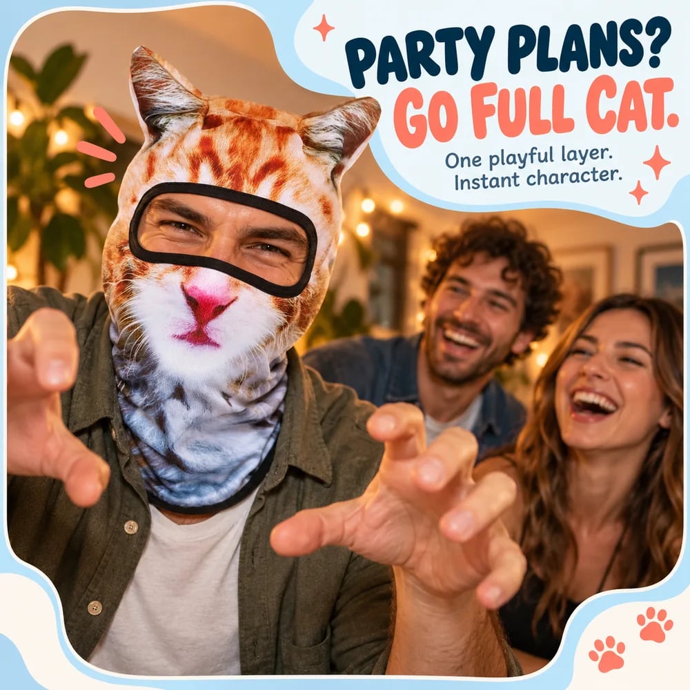 🔥🐱3D Cat Ski Balaclava Face Mask with Ears Animal Mask