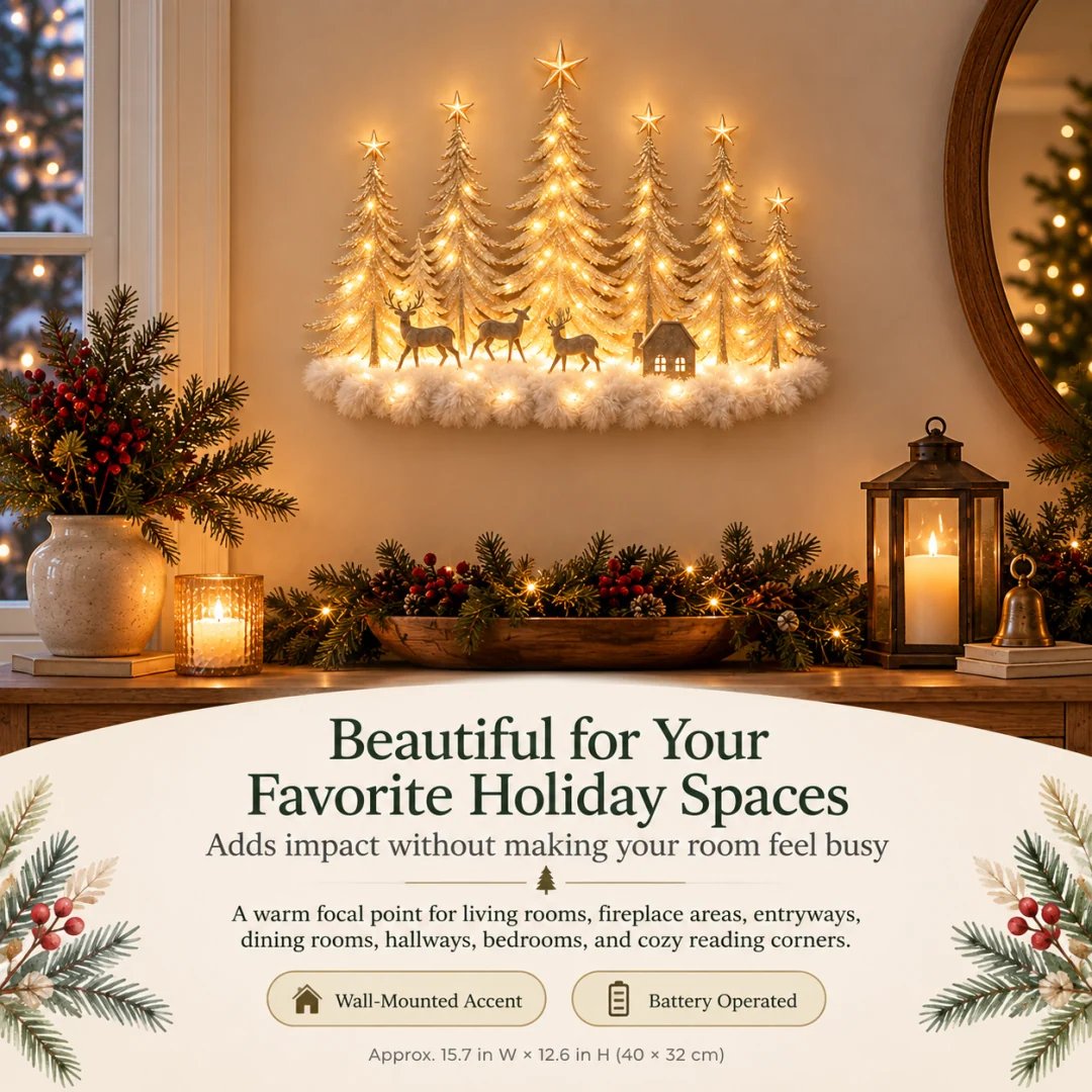 🌲 Step Into an Enchanted Winter Grove: Lighted Christmas Woodland Forest Wall Decor