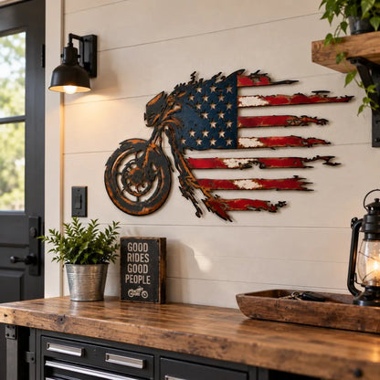 Patriotic Motorcycle American Flag Metal Wall Art (📦Buy 2 Free Shipping)