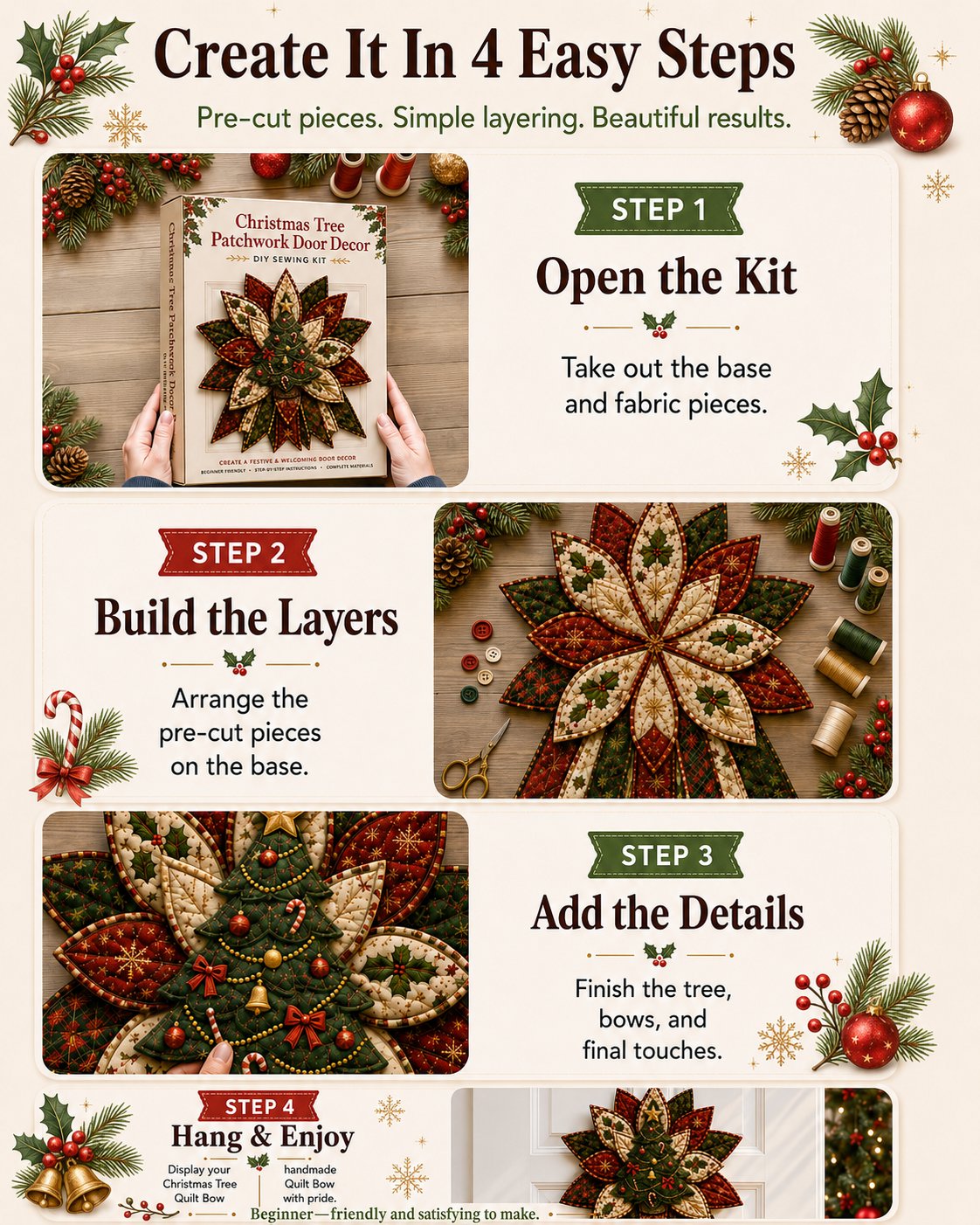 🎄Beginner-Friendly Oversized Christmas Character Quilted Door Hanger Sewing Kit | Complete Kit with All Tools & Step-by-Step Guide Included 💕