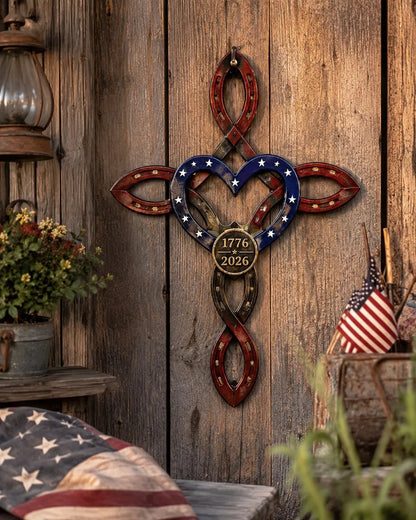 🔥Limited Edition, Only 100 Sets Left! - Us America 25Oth Rustic Horseshoe Cross Decor