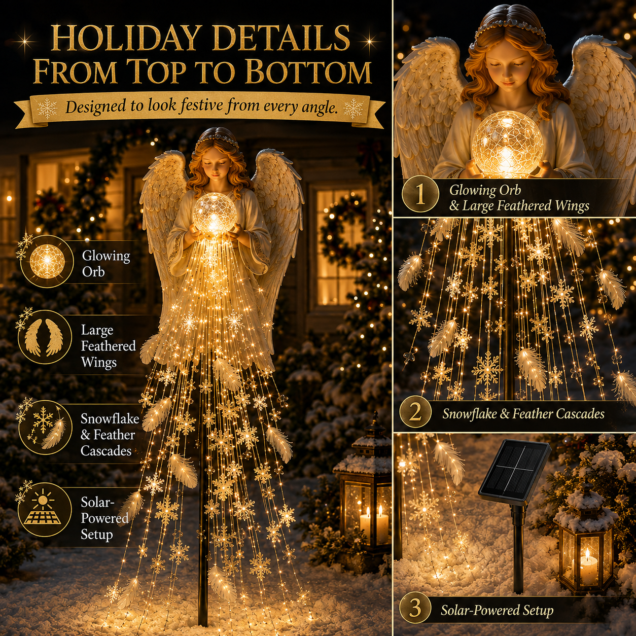 ✨ Angel Blessing Fountain – Solar Cascading Snowflake Garden Light 👼