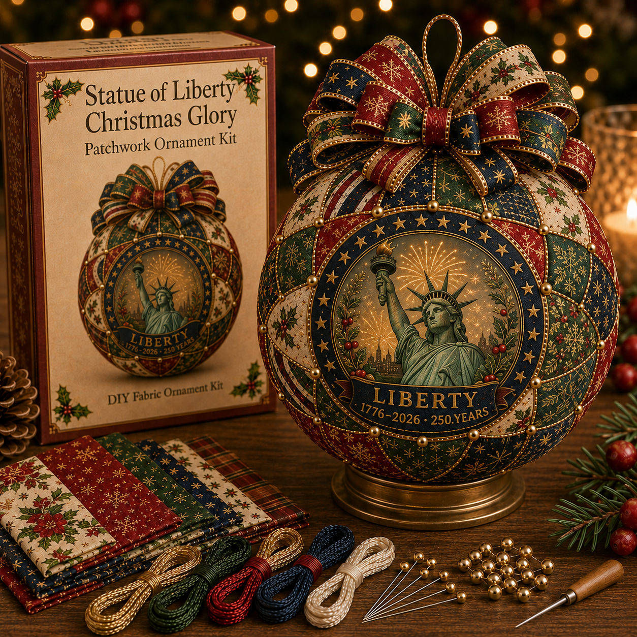🇺🇸❤️Beginner-Friendly🎄 USA 250th Anniversary Christmas Patchwork Ornament DIY Kit