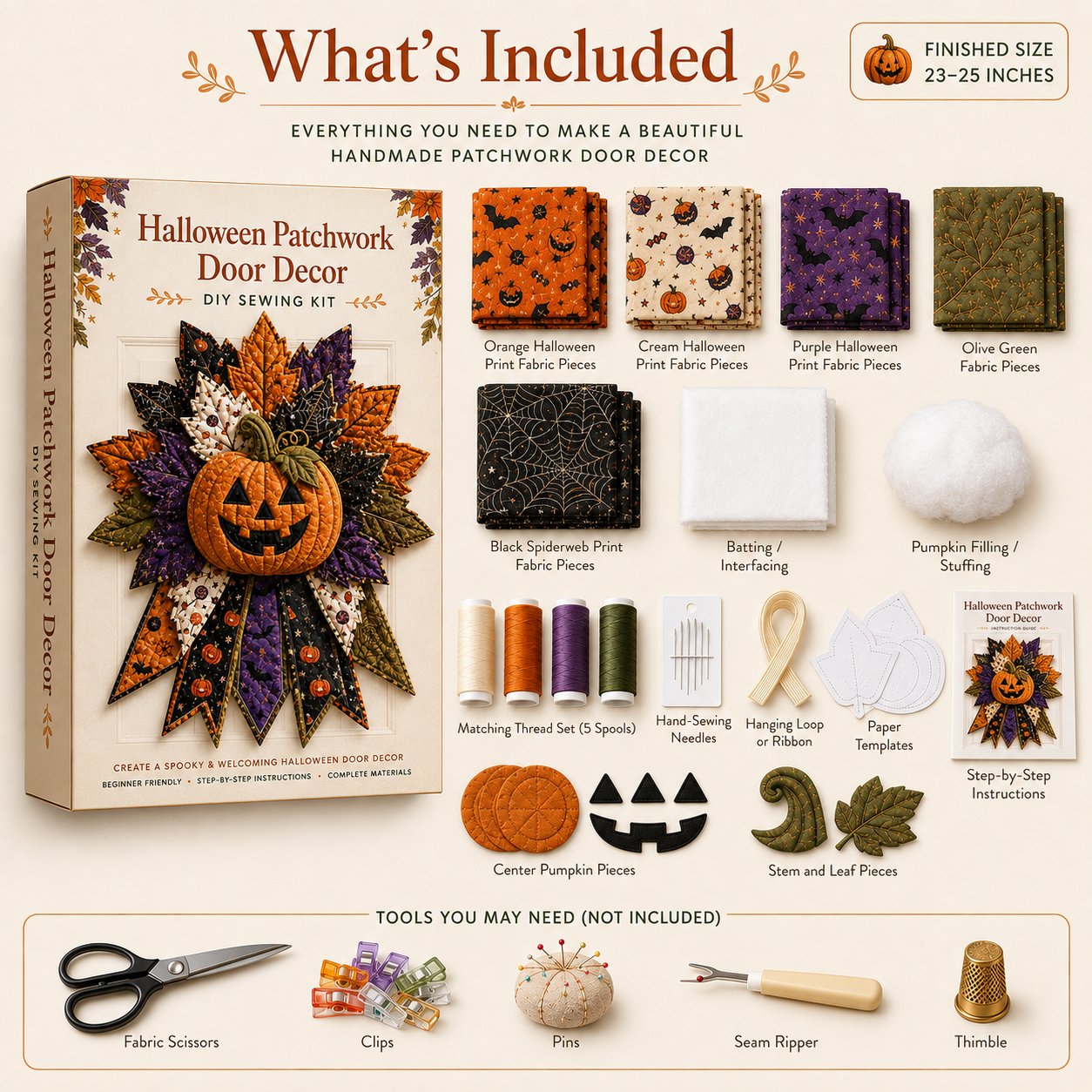 🔥Last Day 49% OFF - 🎃DIY Quilted Halloween Pumpkin Door Hanger Kit(📦Buy 2 Free Shipping)