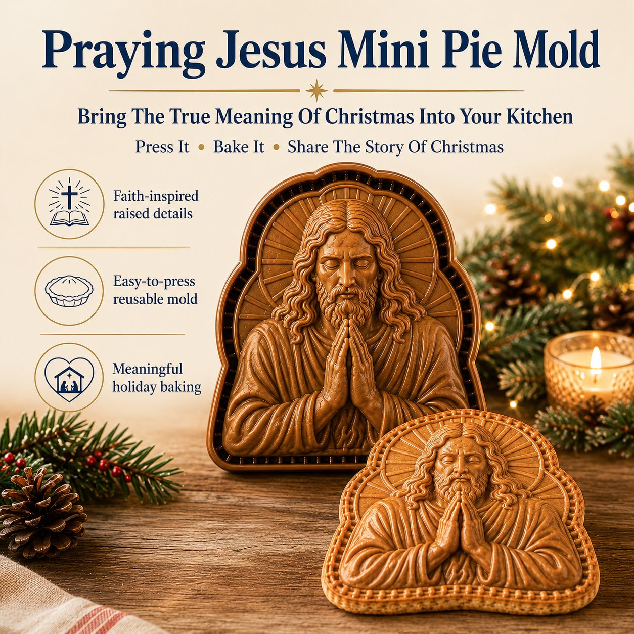 ✝️ Faith & Nativity Christmas Mini Pie Mold Collection | Reusable Embossed Molds for Shaping Detailed Praying Jesus, Nativity Stable and so on Pies🥧✨