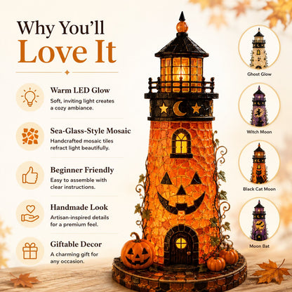 🎃 Beginner-Friendly Lighted Halloween Lighthouse DIY Kit – Sea Glass-Style Mosaic Collection