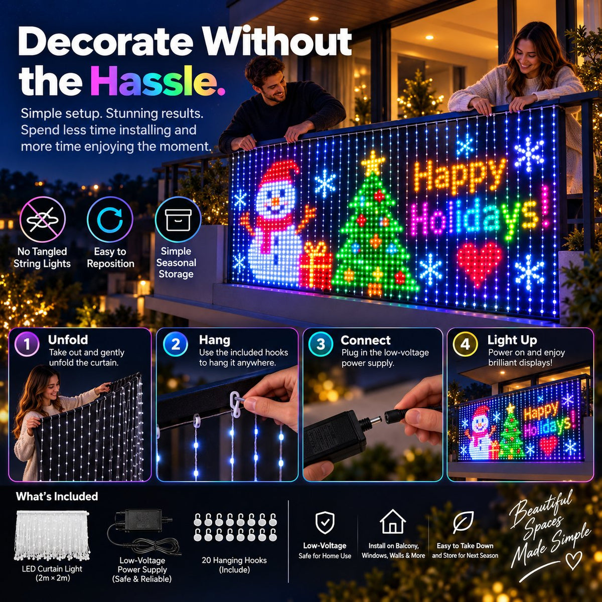✨ Turn Your Balcony Into A Giant LED Light Show! 🎄 Smart 400 LEDs Animated Mesh Screen 🎆📱