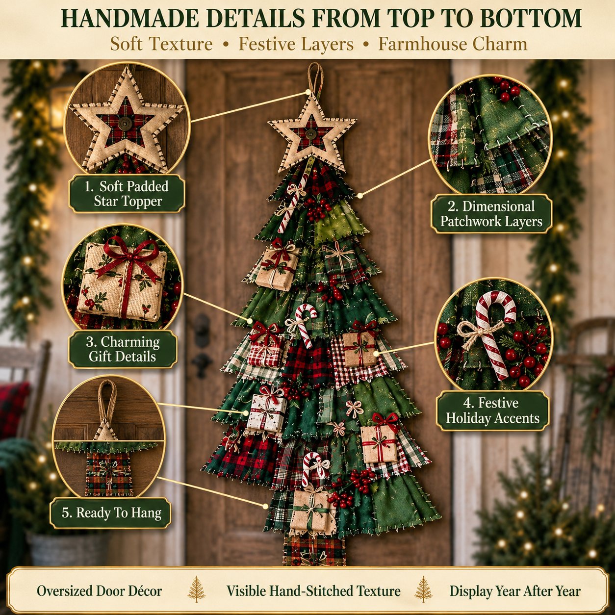 🎄Beginner-Friendly DIY Oversized Patchwork Christmas Tree Door Hanging Kit