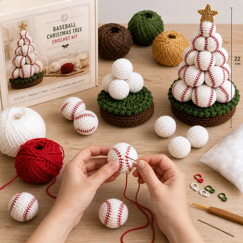 ⏳ Last Day 49% OFF – 🏆 Beginner-Friendly DIY Sports Ball Christmas Tree Crochet Kit Collection | Complete Kit with Coordinated Yarn, Stuffing, Crochet Materials & Step-by-Step Guide Included 💕