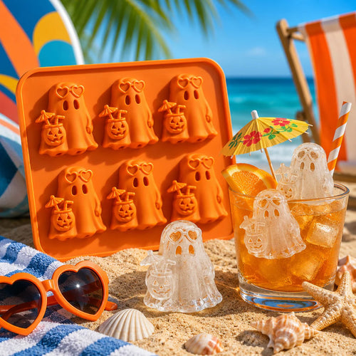 👻6‐Cavity TYIIPLUSTM Summerween Ghost Ice Cube Mold ✨Cute 3D Ice for Drinks, Parties & Gifts