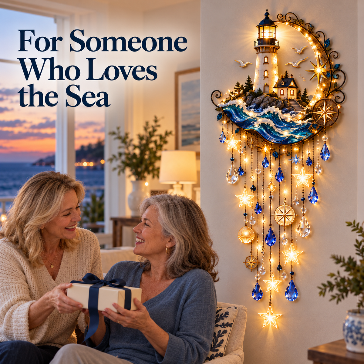 🌊 Lighthouse Starlight Cascade™ – Lighted Coastal Wall Decor