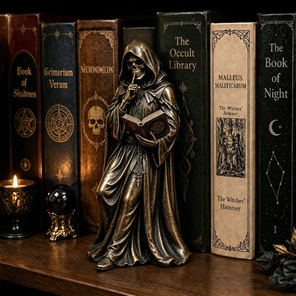 💀Gothic Grim Reaper Bookshelf Statue – Dark Academia Shelf Decor