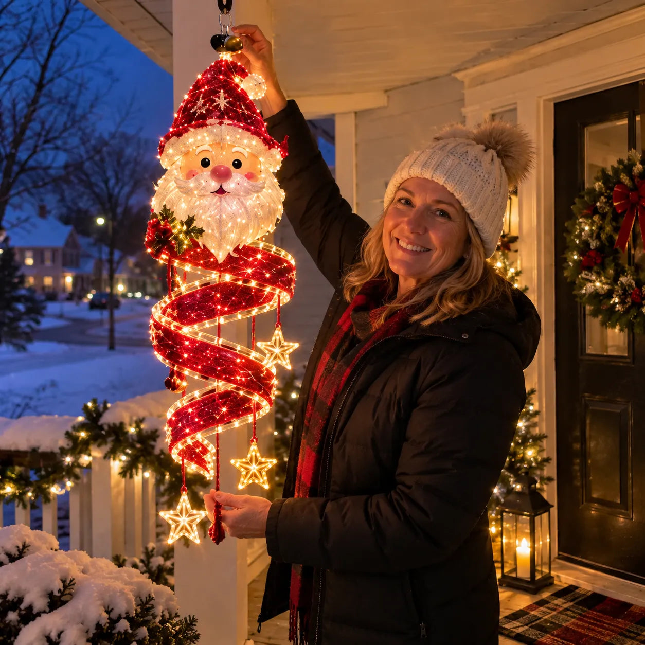 ⏳ Last Day 49% OFF – 🎄Christmas Magic Spiral™ Hanging LED Light Collection – 9 Festive Designs ✨ | Suspended Glowing Characters with Spiral Lights & Hanging Details for Porches, Windows, Entryways & Holiday Displays